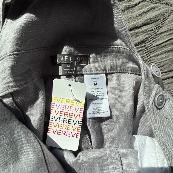 Level 99 Womens Overalls Jumpsuit Linen Blend Casual Light Gray Medium - Picture 7 of 9